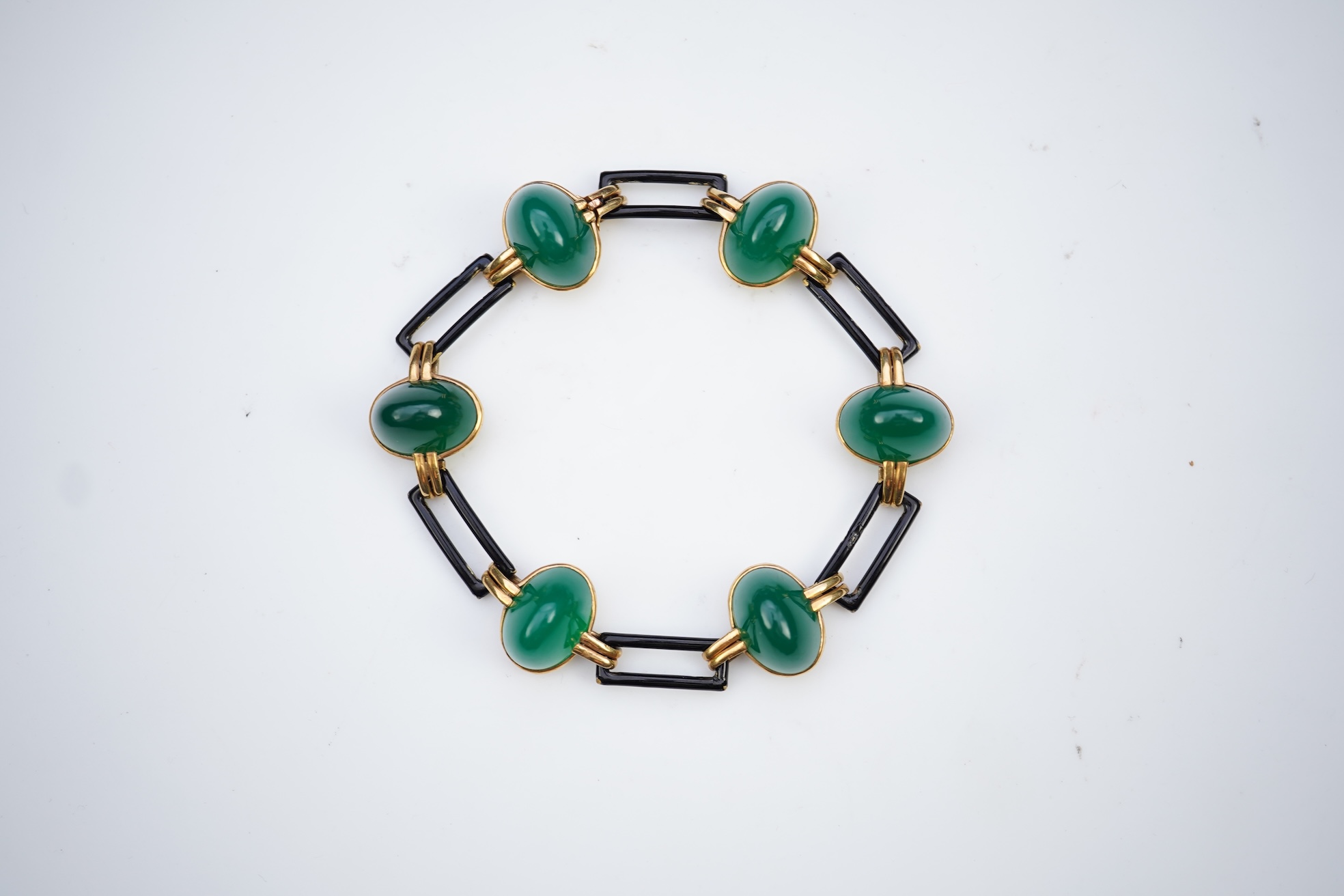 Georges Lenfant, a chalcedony and lacquer bracelet, mid 20th century